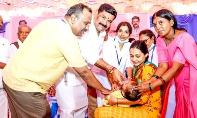 Koppala District In-charge Minister Shivraj Thangadagi vaccinated a child during the Effective Mission Indra Dhanush 50 campaign at Karatagi