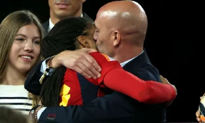 Jenni Hermoso is kissed by president of the RFEF Luis Rubiales
