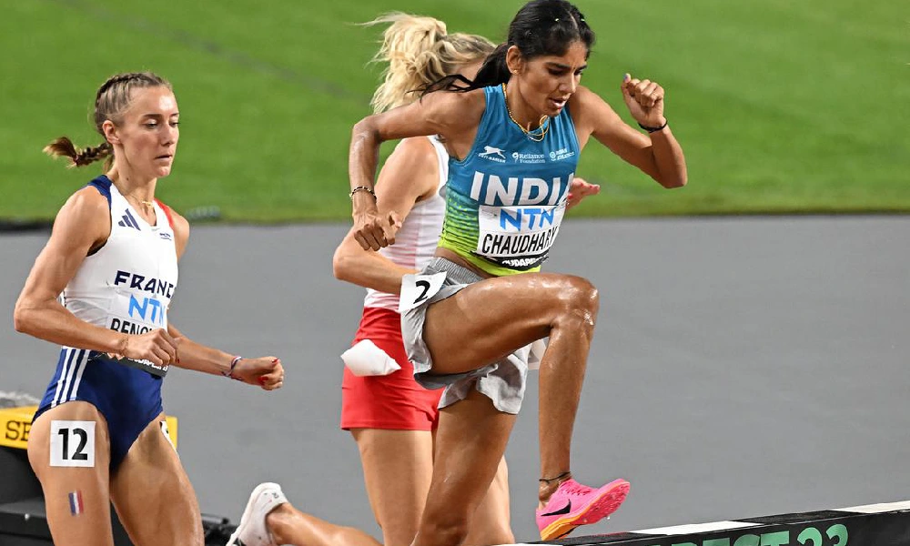 India’s Parul Chaudhary in action in the women’s 3000m steeplechase