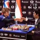 Indian Grandmaster R Praggnanandhaa and Norway's Grandmaster and World No. 1 player Magnus Carlsen during the first game of the final match of the Chess World Cup 2023, in Baku, Tuesday