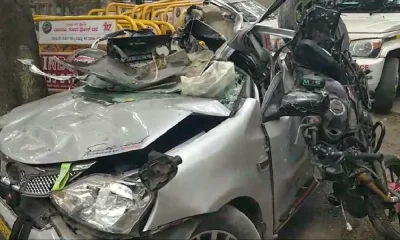 Road Accident in Bengaluru car and bike trashed