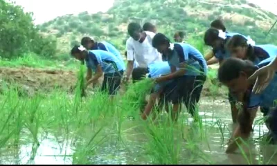 Students happily participated in the agricultural activity at Yadgiri