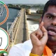 Tamilnadu BJP state president Annamalai in front of KRS Dam with BJP and Congress Logo