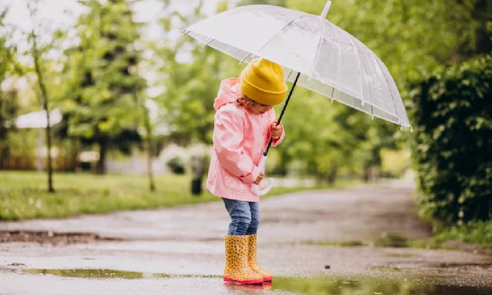 Girl standing in umbrela