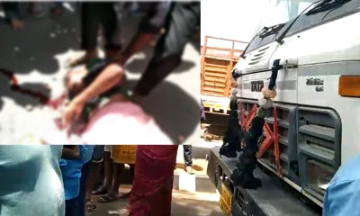 lorry hit old women in road Accident