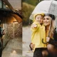 women with umbrella in Rain and childrens