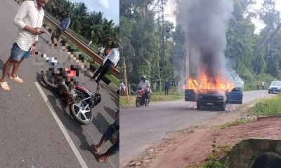 Bus Hit Bike and Fire Accident in chikkamagaluru