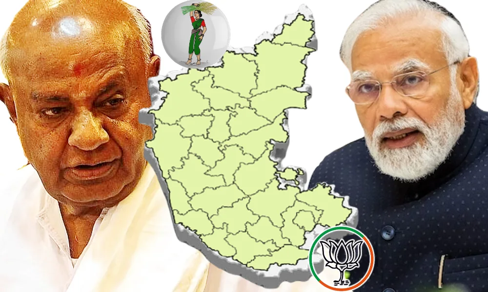 HD Devegowda and PM Narendra Modi with Karnataka Map