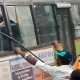 Passengers broke the steel pipe of the window to get a bus seat in Sirsi
