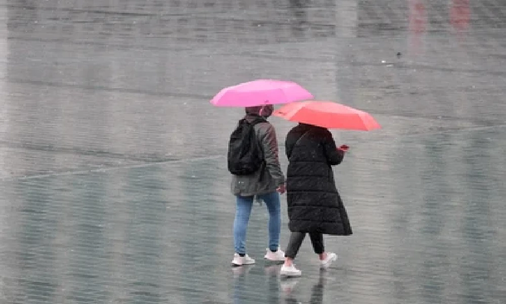 Girls walking in rain