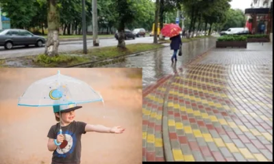 Child Enjoying Rain and Boy walking in rain