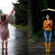 Girls standing in road with rain