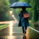 Women walking in rain with umbreala