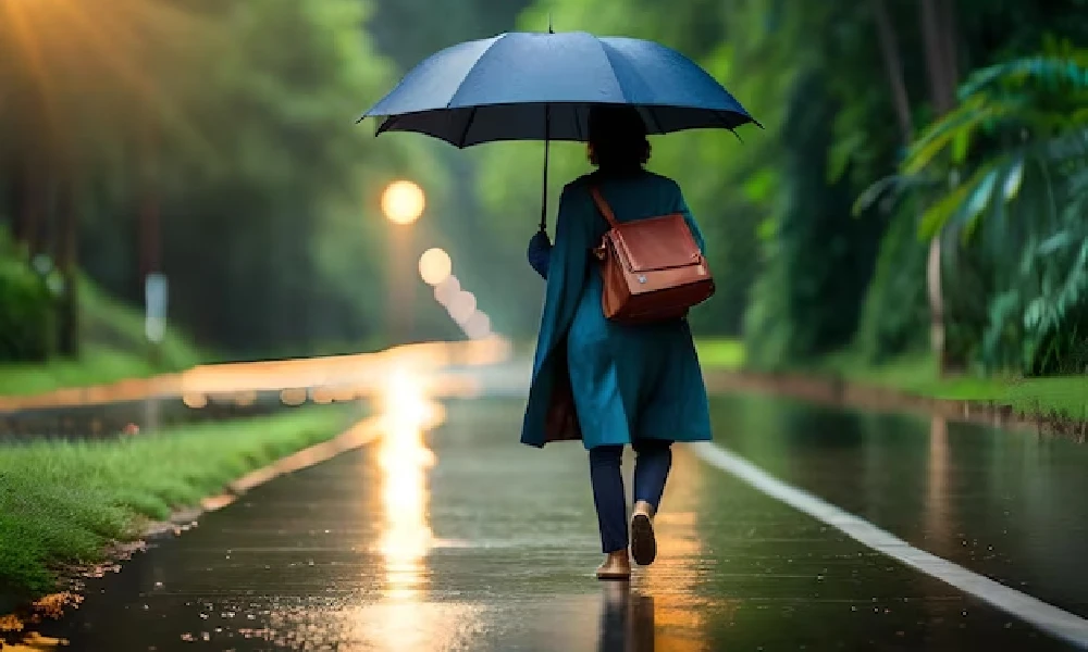Women walking in rain with umbreala
