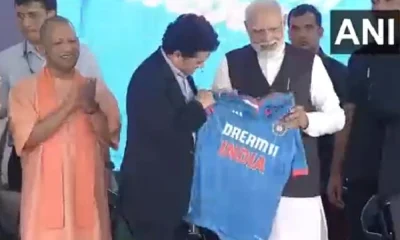 Sachin Tendulkar Presented Indian cricket team jersey - written "Nammo" in back to PM Narendra Modi.