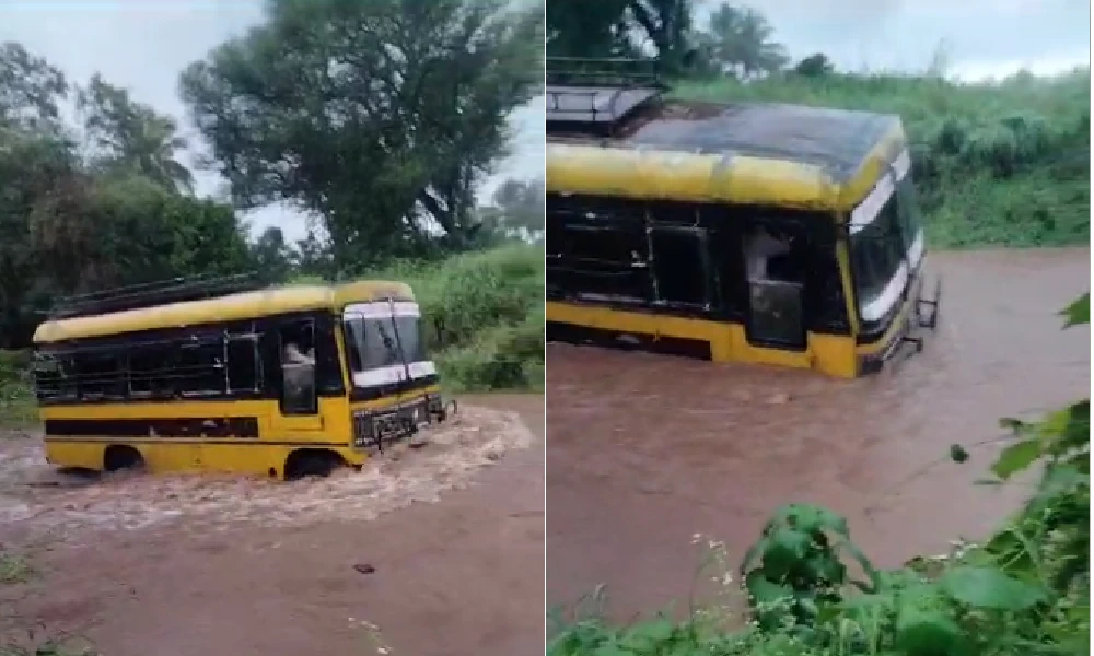bus in river