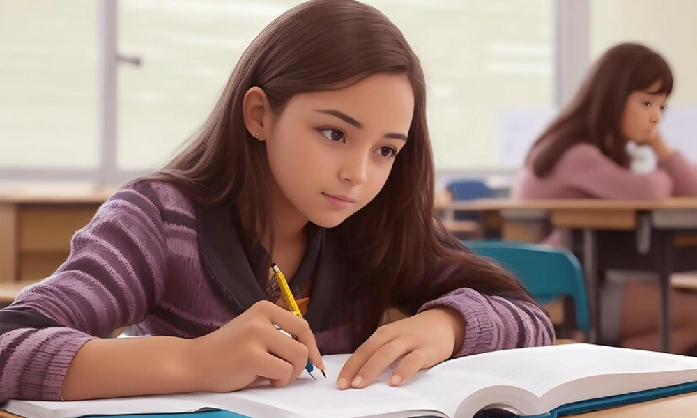 Girl student writing examination