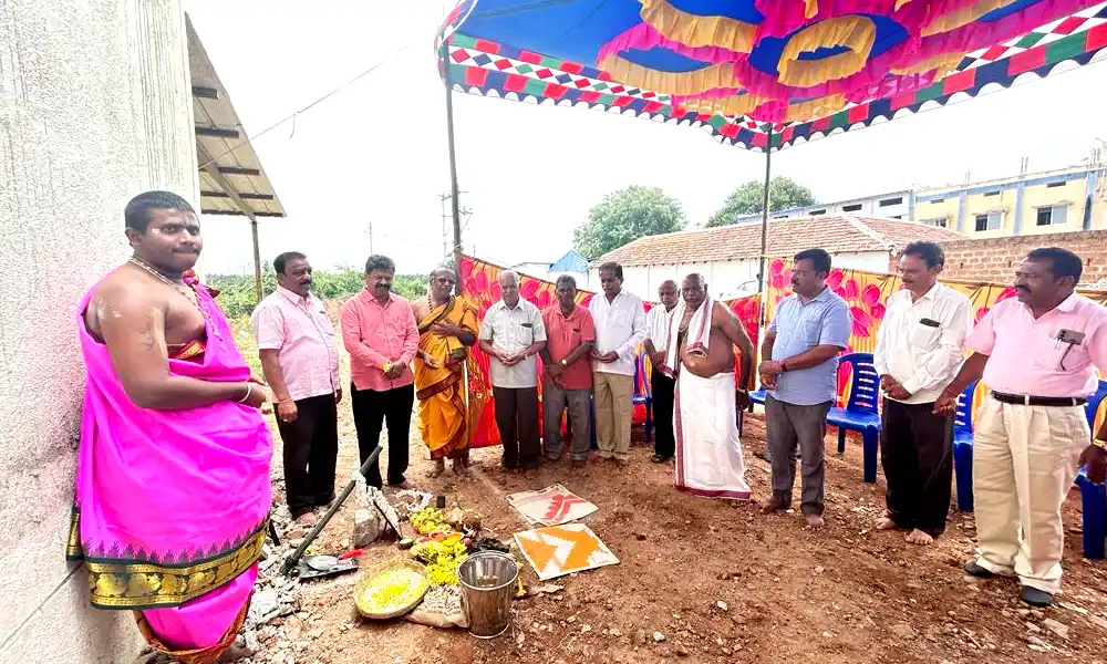 For various works at Shri Raghavendraswamy Mutt at Honnali former minister M P Renukacharya Bhumi Puja