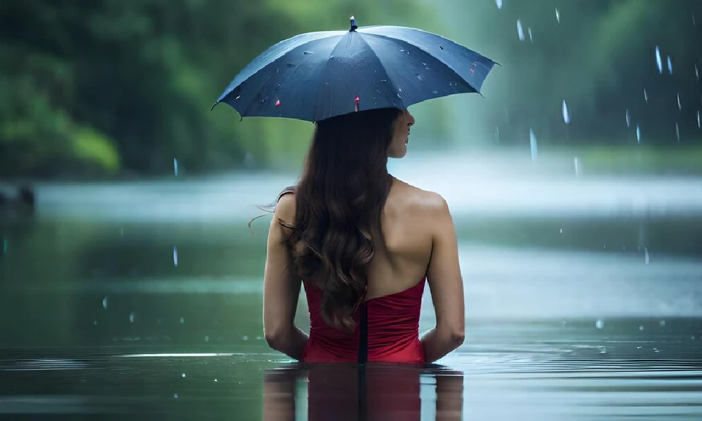 women in Rain under water