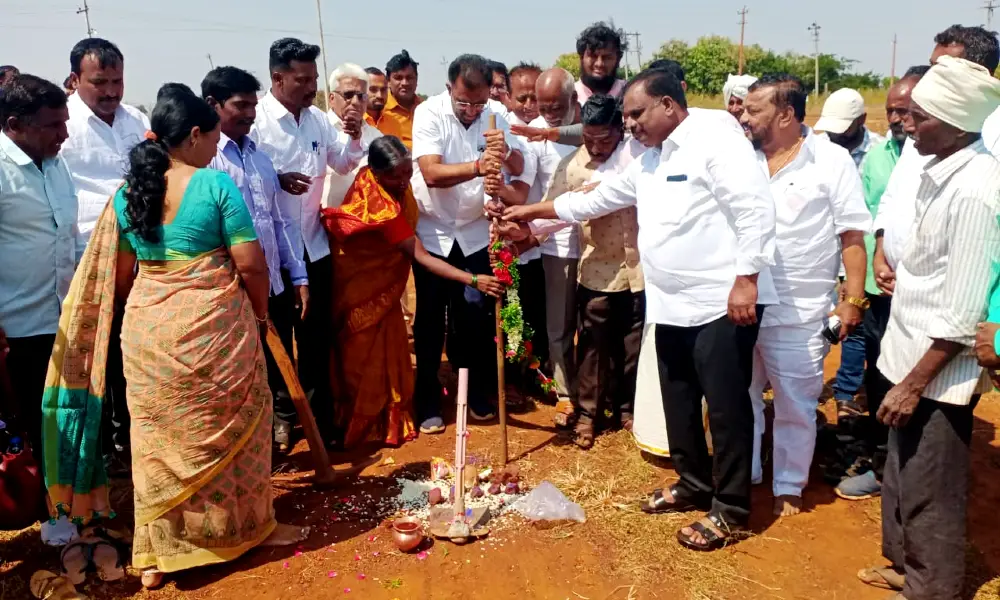 Bhumi Pooja for the construction of Dr BR Ambedkar Community Bhavan by MLA Shailendra Beldale in Gunnalli