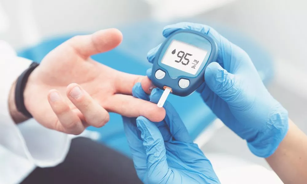 Doctor Checking Blood Sugar Level with Glucometer
