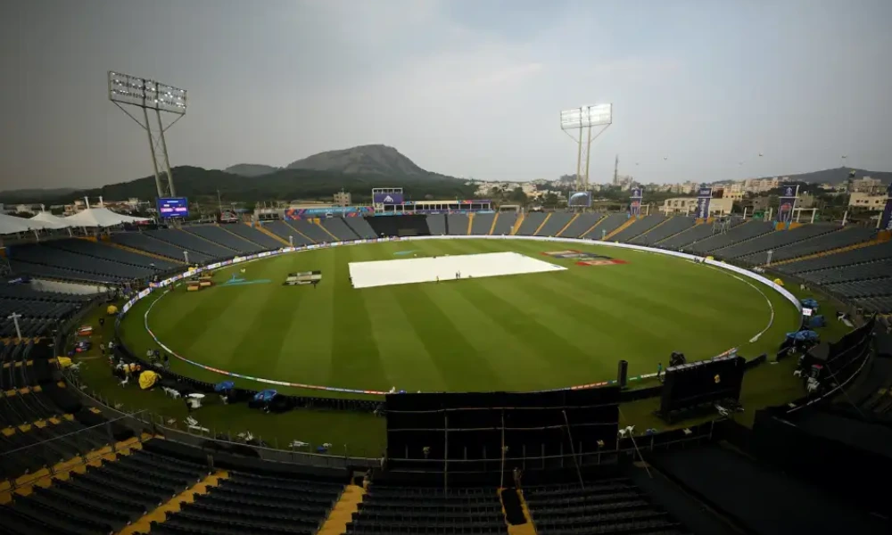 The MCA stadium in Pune a day before hosting its first game in the 2023 ODI World Cup