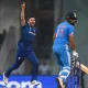 Mark Wood celebrates after getting Mohammed Shami to nick