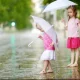 Girls enjoying rain in road