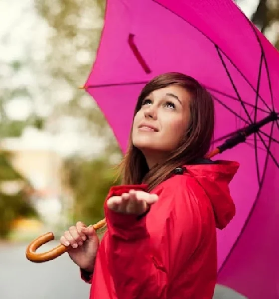 No Rain Girl waiting For rain and holding Umbrella