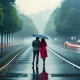Men and women walking in Road with rain