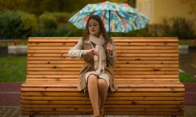 Rain alert girl waiting