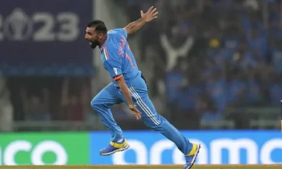 Mohammed Shami reels away after rattling Jonny Bairstow's stumps