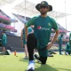 Shaheen Afridi practises while wearing a shoe with a hole