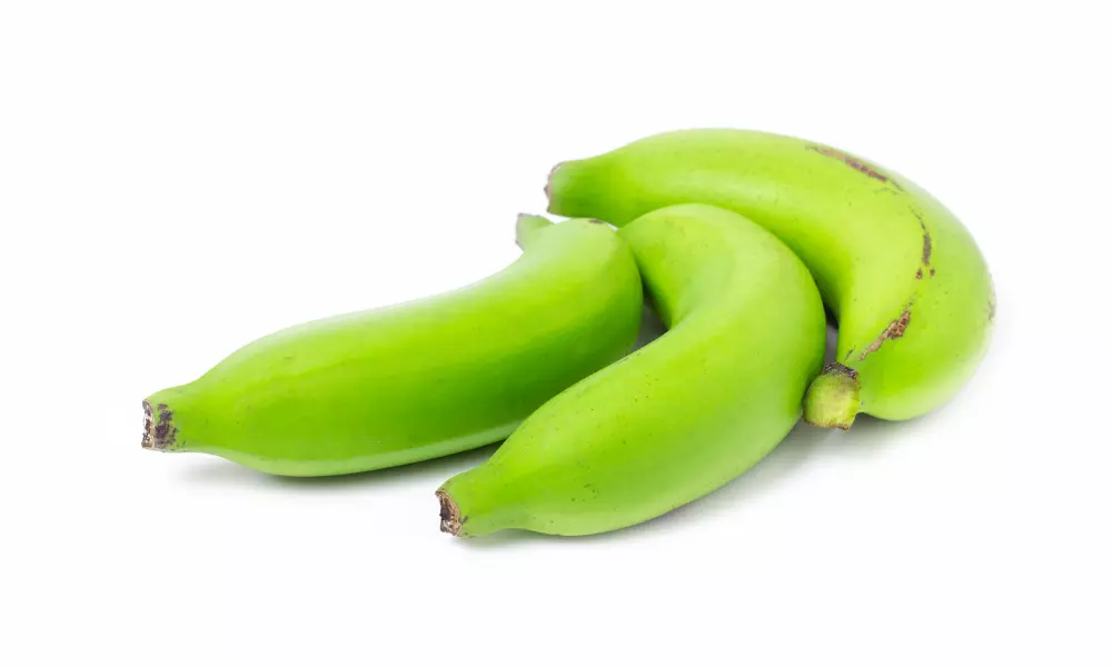 Green Bananas in White Background