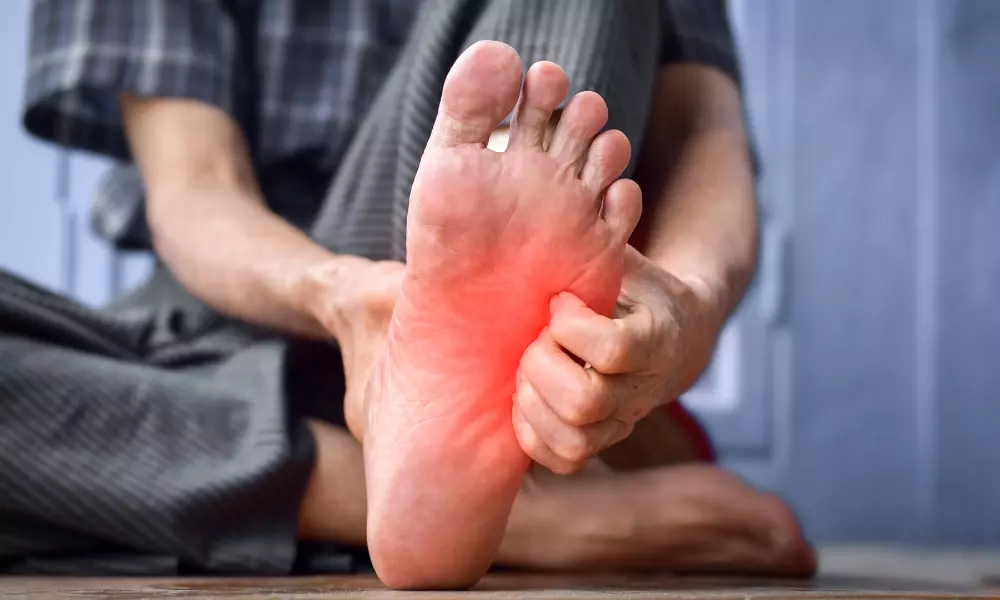 Itchy skin of foot. Concept of skin diseases such as scabies, fungal infection, allergy, etc.