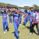 The Nepal players greet the crowd after qualifying for the semi-finals