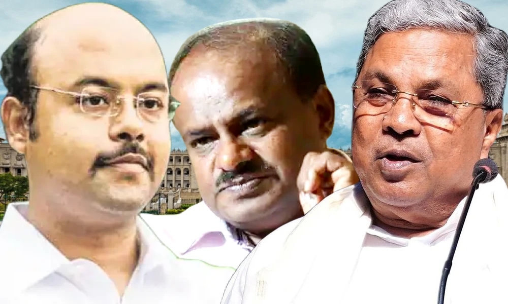 Yathindra Siddaramaiah HD Kumaraswamy and CM Siddaramaiah infront of vidhanasoudha and cm siddaramaiah attack on HD kumaraswamy