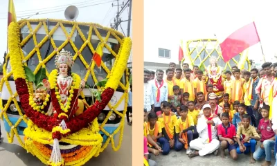 he bus was attractively decorated with yellow and red flowers by the Kannada abhimani