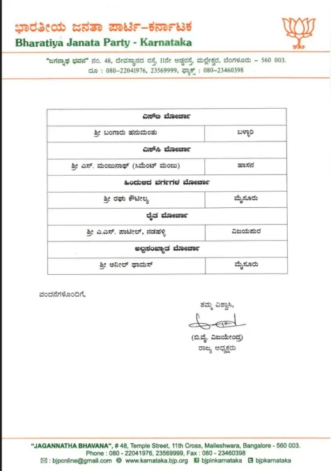 BJP office Bearers Karnataka