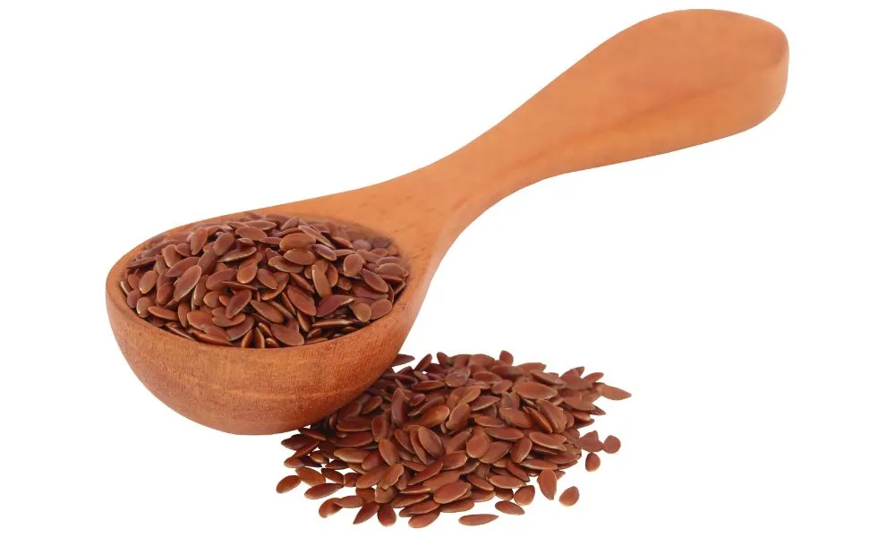 Flax Seeds in a Wooden Spoon