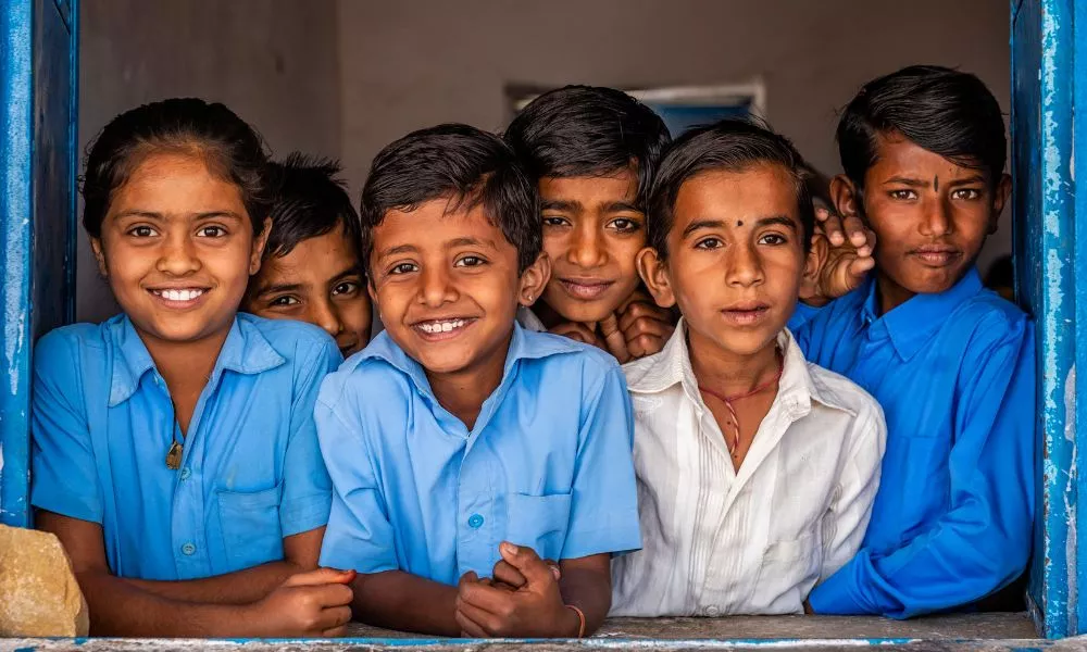 Indian school children in classroom