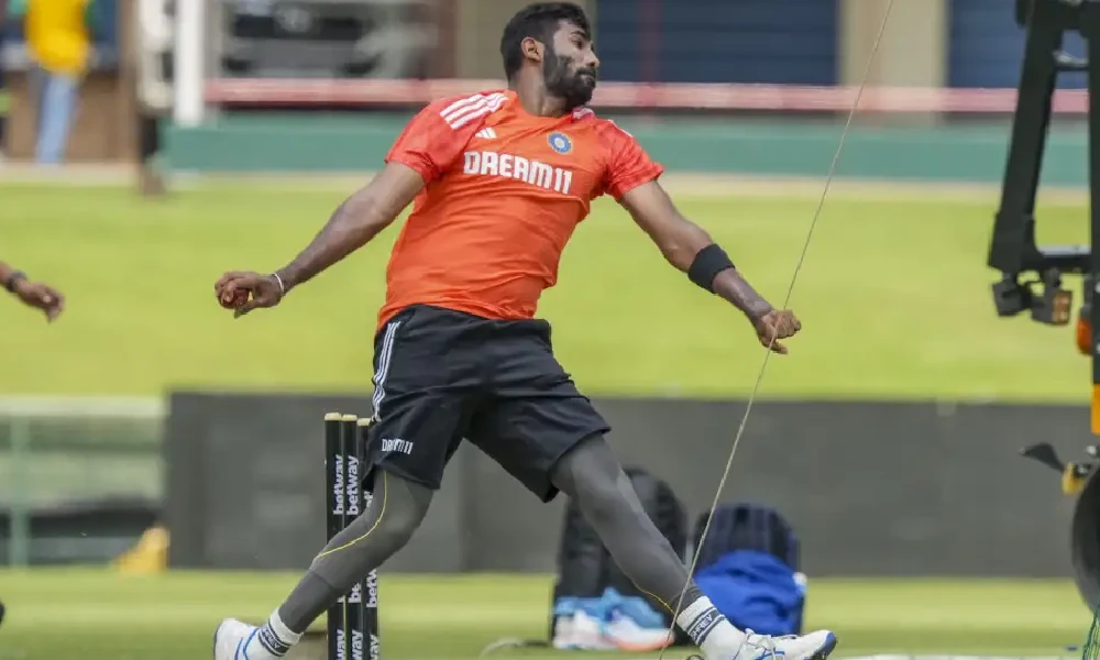 Jasprit Bumrah is bowls in a net session