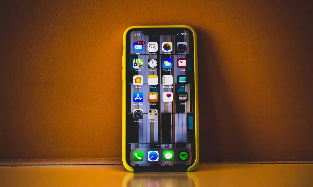 Turned on Iphone X With Yellow Case