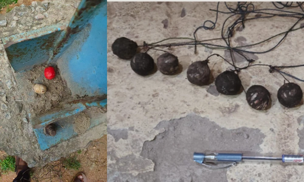 A country made bomb exploded in Ramanagara injuring a person and 7 live bombs found in Haveri