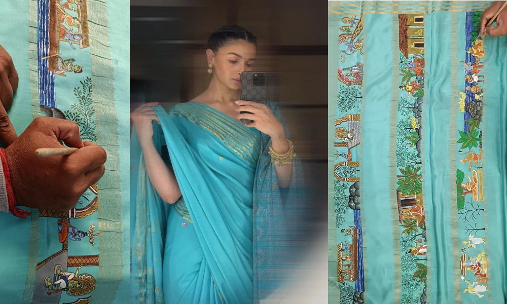 Alia Bhatt Turquoise Blue Silk Saree Special Ramayana Connection