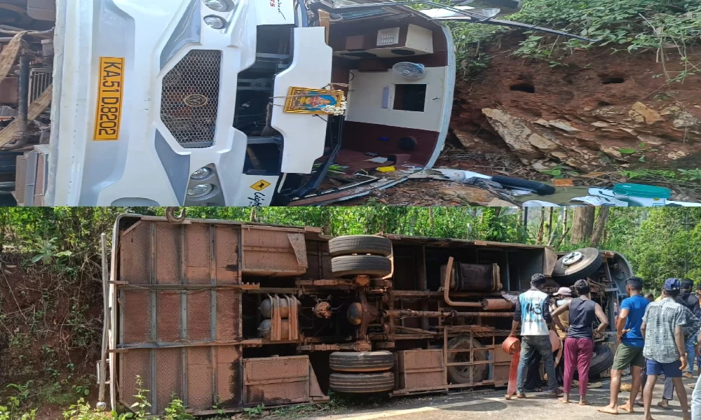 Bus carrying Ayyappa maladhari overturns in Chikmagalur