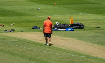 Rahul Dravid inspects the pitch