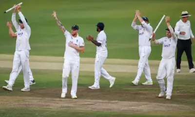 The England players celebrate their come-from-behind win