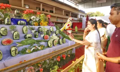 Minister Lakshmi Hebbalkar watched the fruit and flower display at the 75th Republic Day program held in Udupi