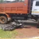 Road accident bike hits Tipper